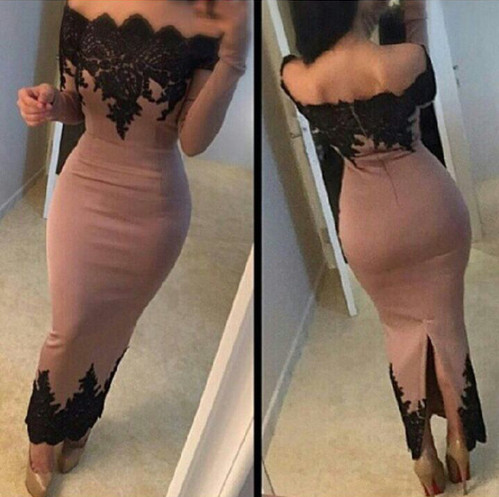 Black Lace Applique Mermaid Evening Gowns Off the Shoulder Long Sleeved Formal Women's Party Dresses-newarrivaldress
