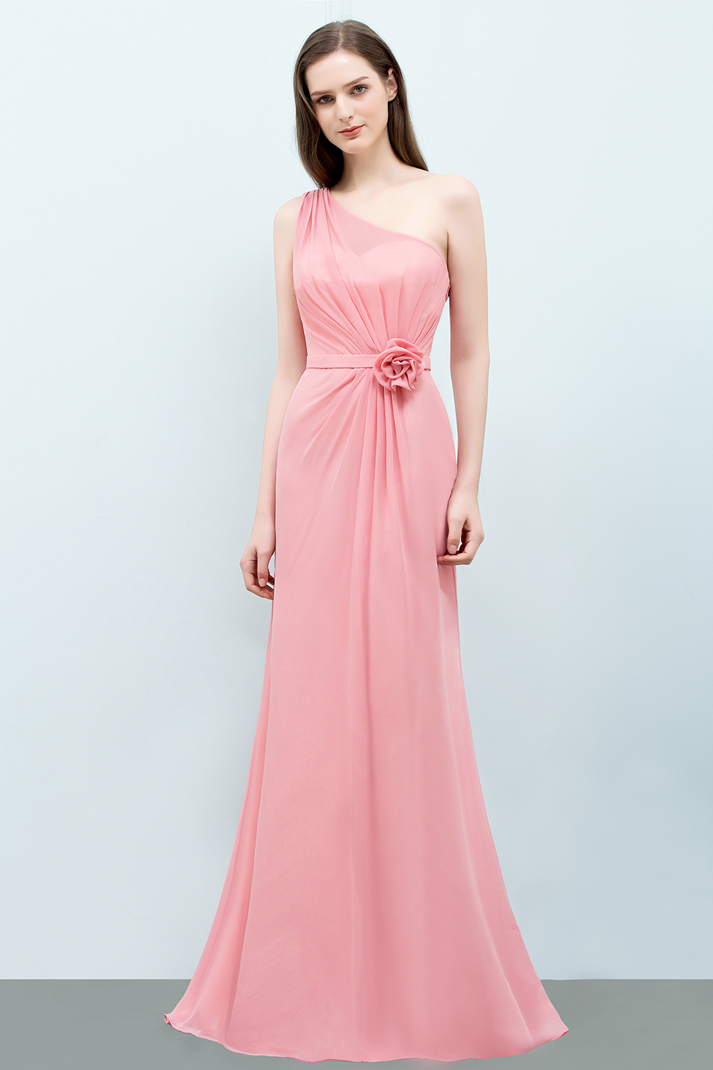 SHERA | Mermaid Floor Length One-shoulder Ruffled Chiffon Bridesmaid Dresses with Flower-newarrivaldress