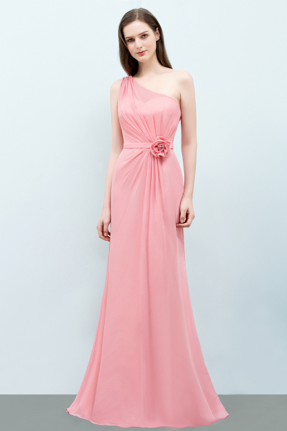 SHERA | Mermaid Floor Length One-shoulder Ruffled Chiffon Bridesmaid Dresses with Flower-newarrivaldress