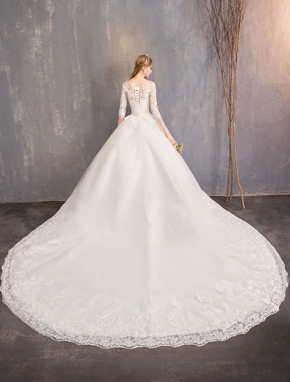 Princess Wedding Dresses Lace Illusion Neckline Half Sleeve Floor Length Bridal Gown-newarrivaldress