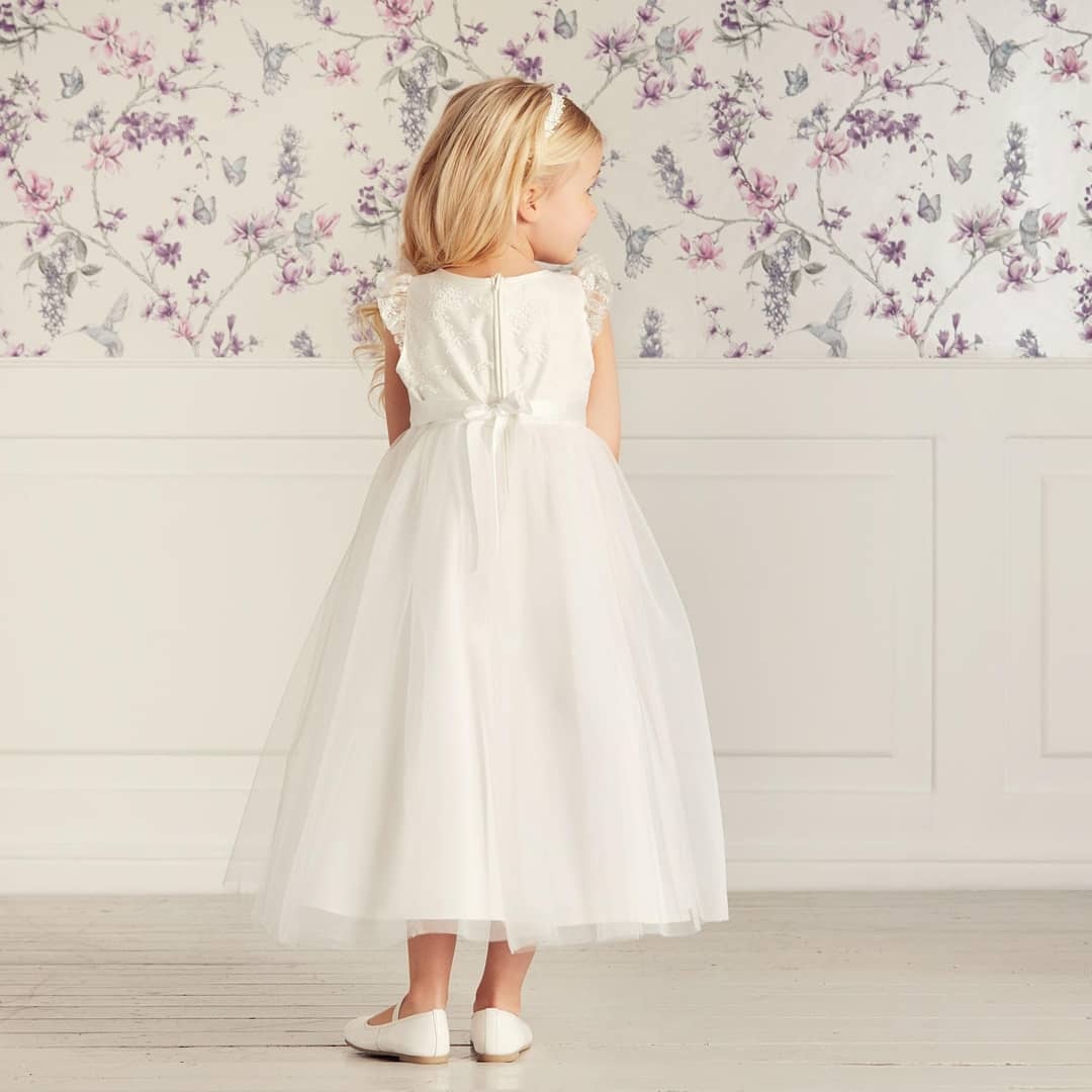 Cap Sleeves Lace Tulle Flower Girl Dress with Ribbon Belt-newarrivaldress
