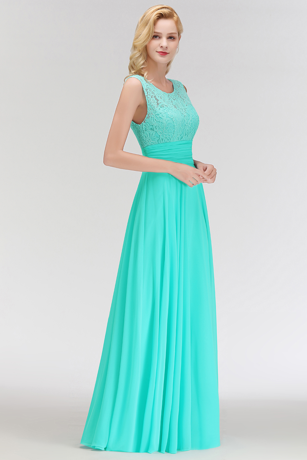 MACY | A-line Floor Length Lace Top Sleeveless Chiffon Bridesmaid Dresses-newarrivaldress