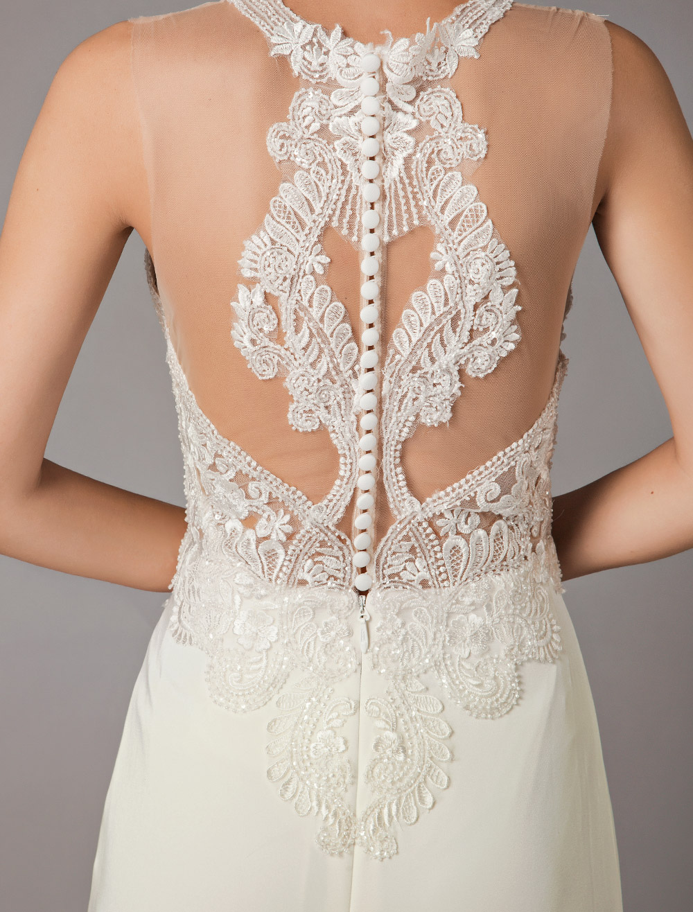 Wedding Dresses Ivory Lace Sleeveless Illusion Sheath Column Bridal Gowns With Train-newarrivaldress