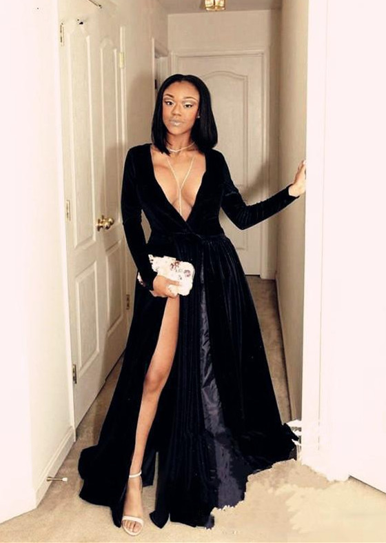 Black prom dress,v-neck long evening gowns BA8234-newarrivaldress