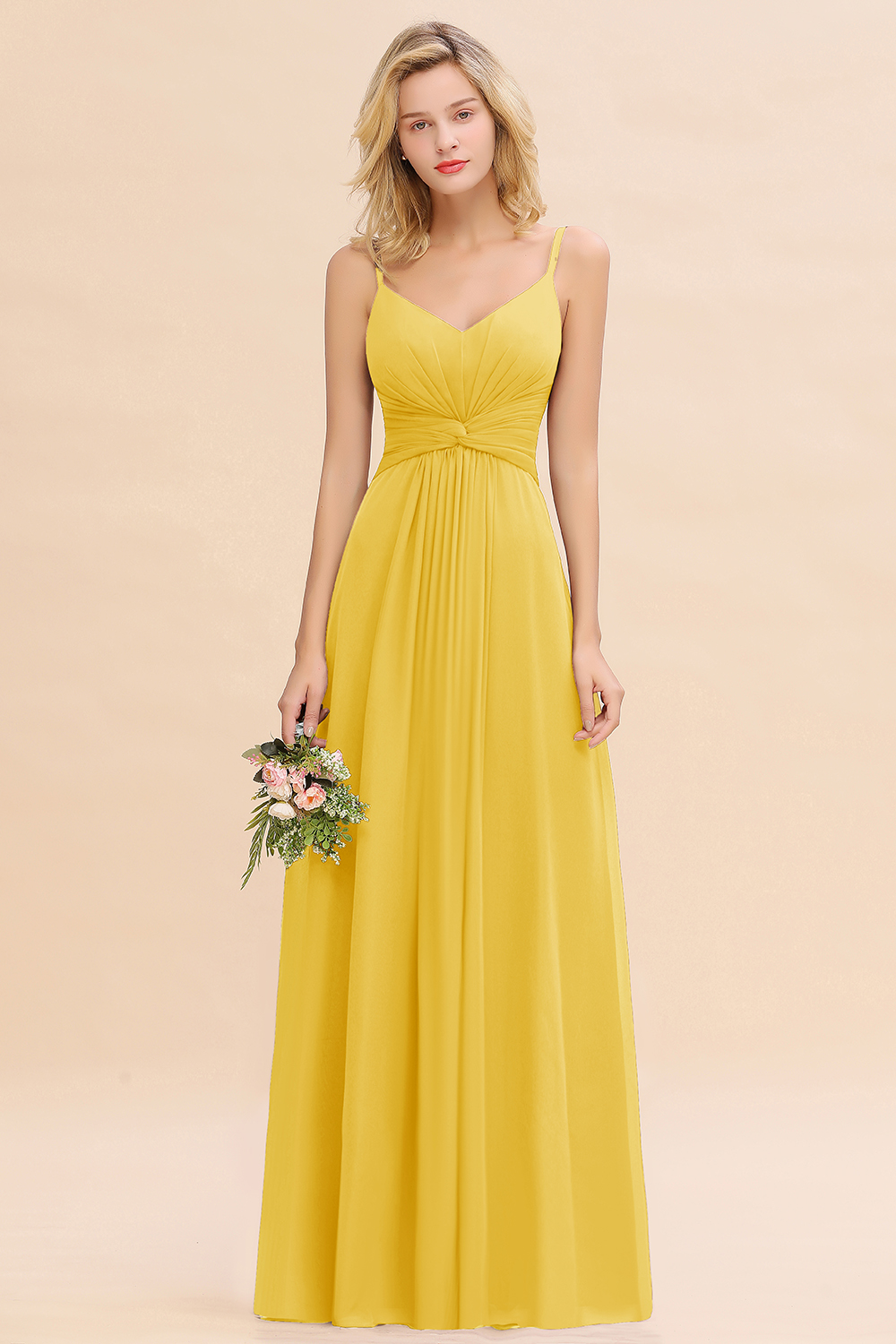Elegant Sleeveless Ruffle Chiffon Bridesmaid Dress Affordable Backless Long Wedding Party Dress-newarrivaldress