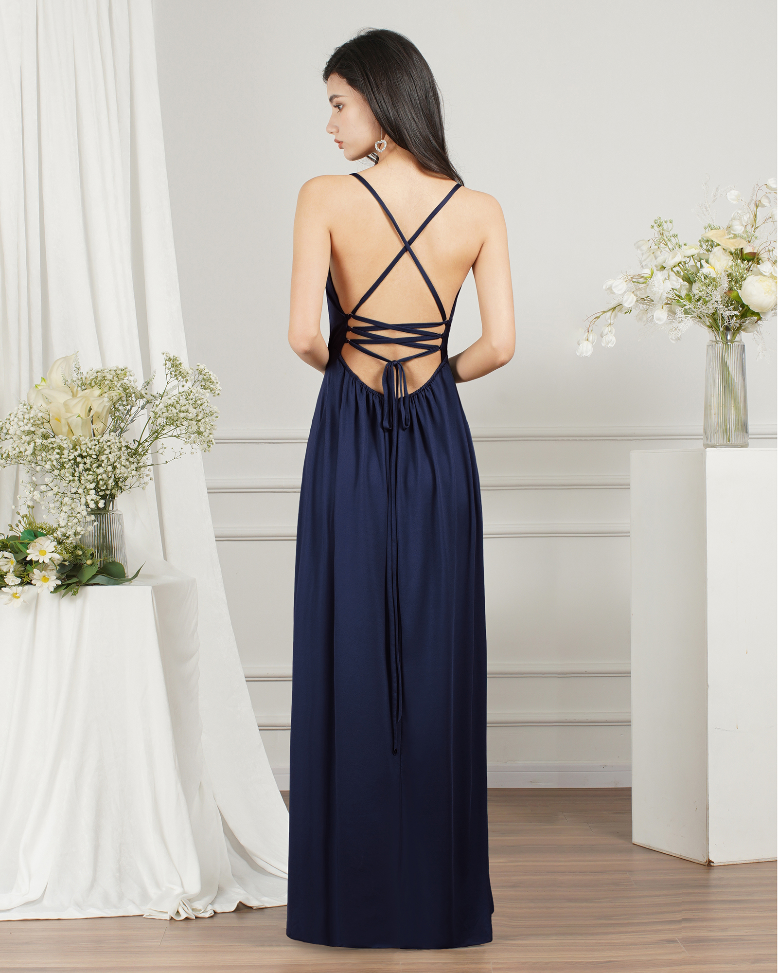 Sleeveless Side Slit Evening Dress V-Neck Aline Floor-Length Dress-newarrivaldress