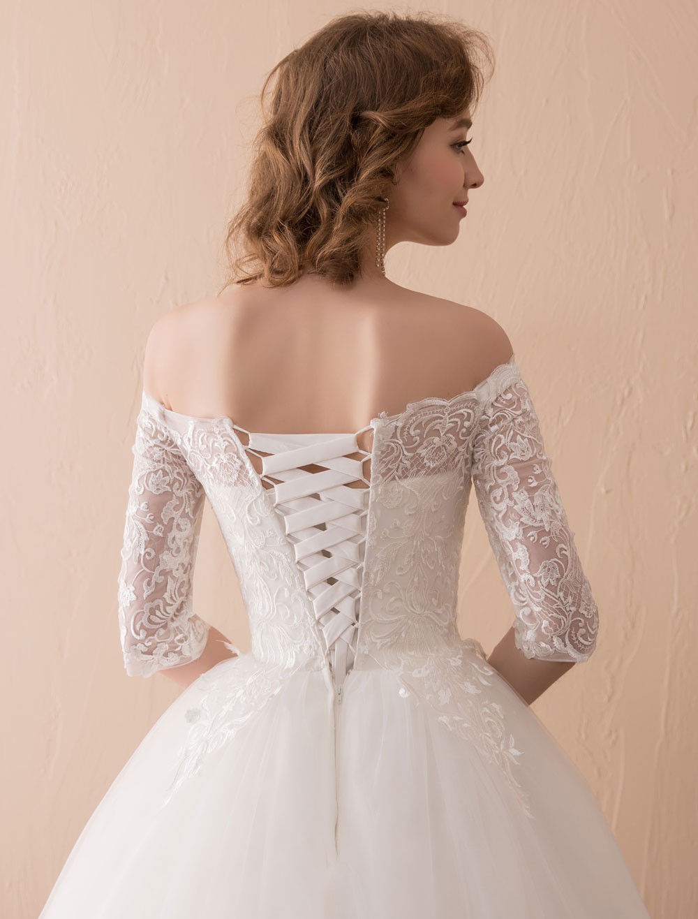 Wedding Dresses Princess Lace Off The Shoulder Bridal Gown Half Sleeve Floor Length Bridal Dress-newarrivaldress