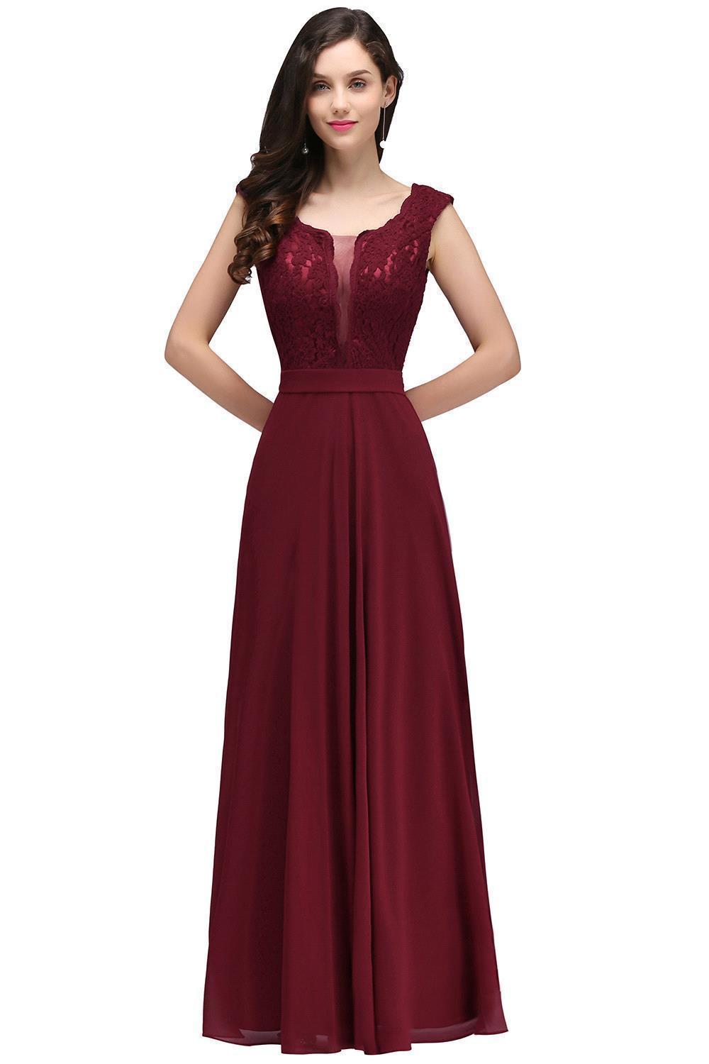 CORINNE | A-line Floor-length Lace Burgundy Elegant Prom Dress-newarrivaldress