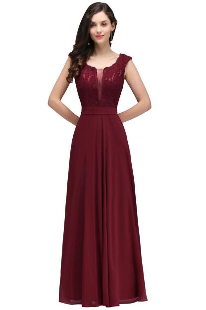 CORINNE | A-line Floor-length Lace Burgundy Elegant Prom Dress-newarrivaldress