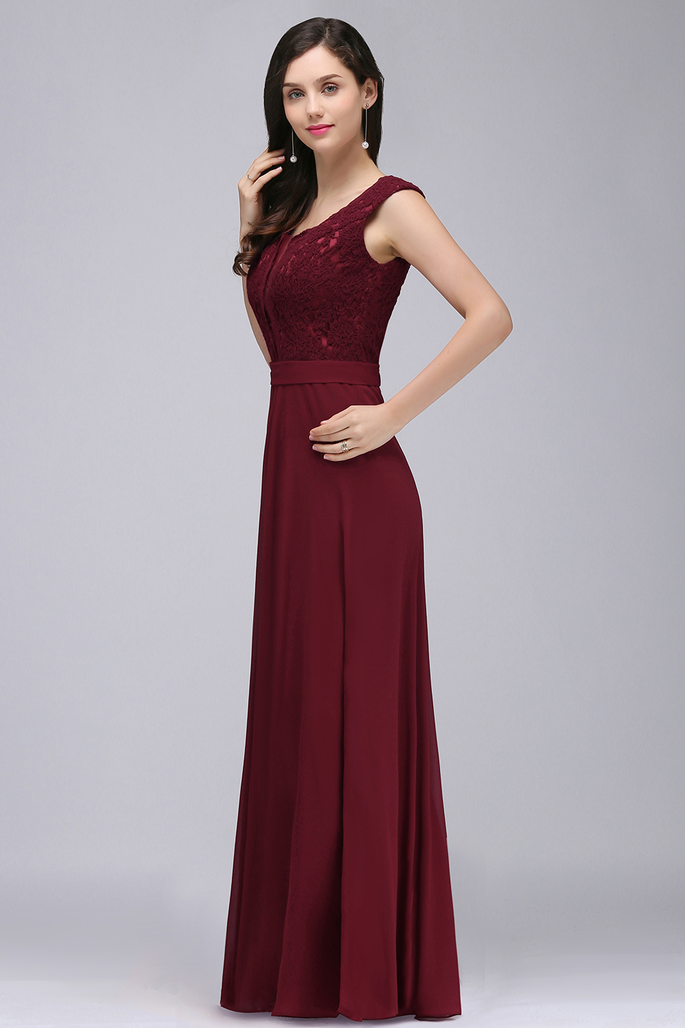CORINNE | A-line Floor-length Lace Burgundy Elegant Prom Dress-newarrivaldress