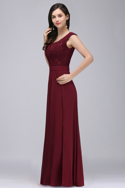 CORINNE | A-line Floor-length Lace Burgundy Elegant Prom Dress-newarrivaldress