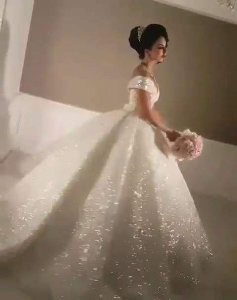 Sexy Off-the-Shoulder Open Back Wedding Dresses | Lace-Up Sequins Bridal Ball Gowns-newarrivaldress