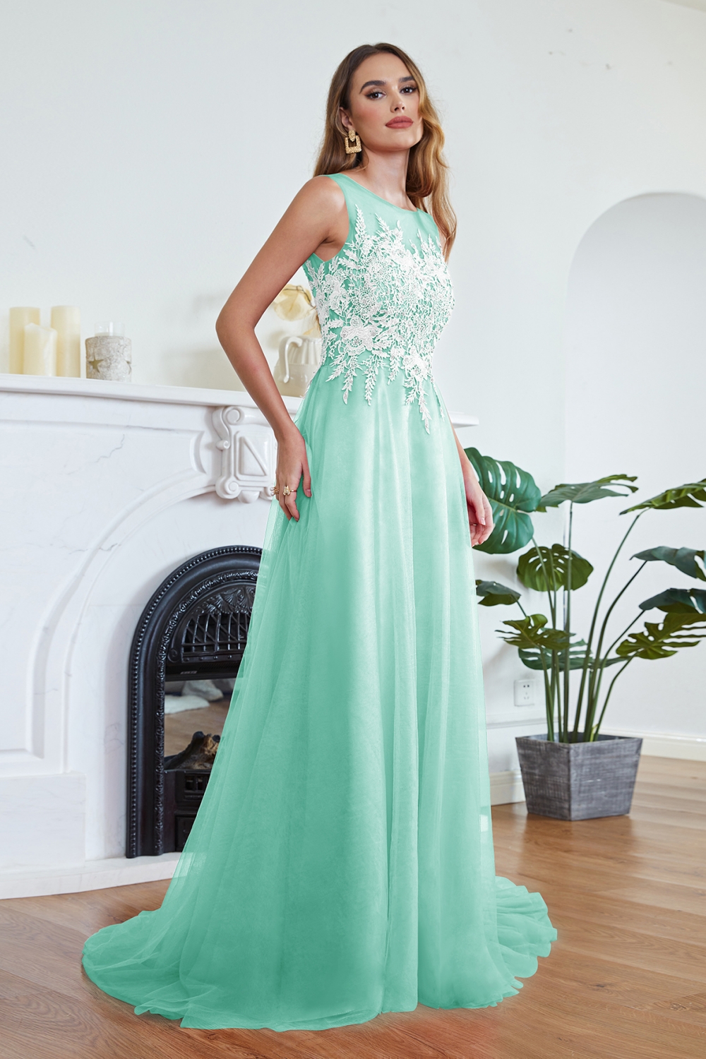 ABRIL | A-line Court Train Tulle Evening Dress with Appliques-newarrivaldress