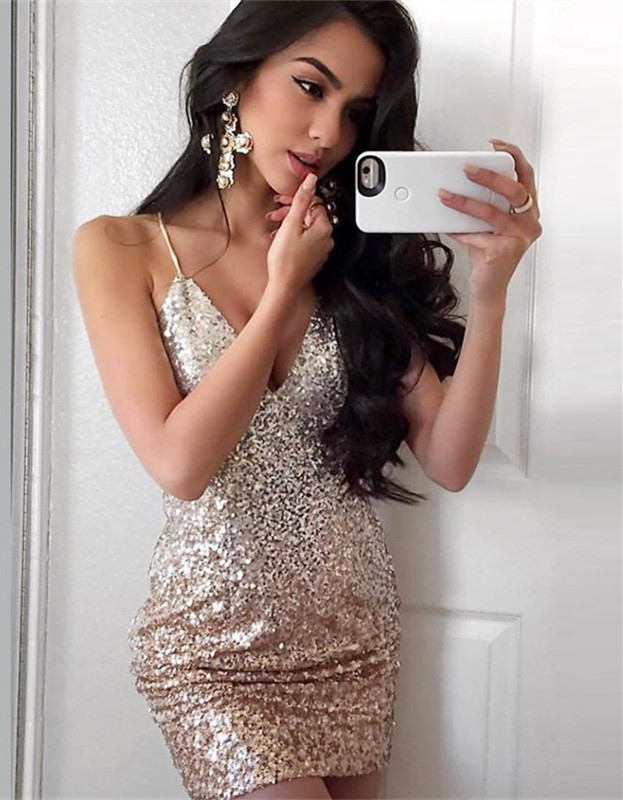 Sexy Spaghetti Strap Bodycon Homecoming Dress | Short Cocktail Gown-newarrivaldress