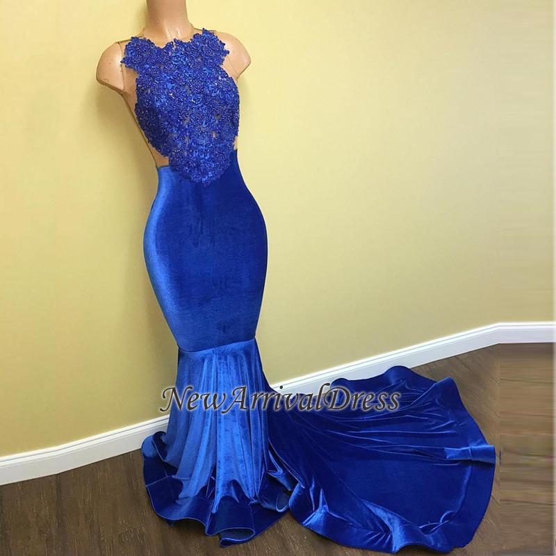 Mermaid Sleeveless Formal Dresses Long | Gorgeous Blue Lace Prom Dresses FB0014-newarrivaldress