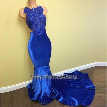 Mermaid Sleeveless Formal Dresses Long | Gorgeous Blue Lace Prom Dresses FB0014-newarrivaldress