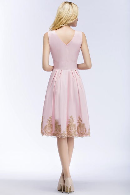 ROSEANNE | A-line V-neck Knee Length Sleeveless Appliques Homecoming Dresses-newarrivaldress