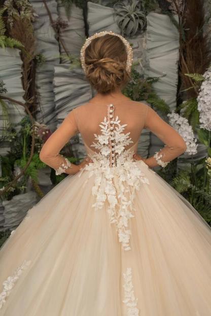 Elegant Long Sleeves Flower Girl Dress Princess Tulle Lace Appliques Pageant Dress-newarrivaldress