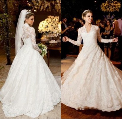 Vestidos De Noiva Long Sleeve Wedding Dresses | High Neck Vintage Lace A Line Bridal Gowns BO3590-newarrivaldress