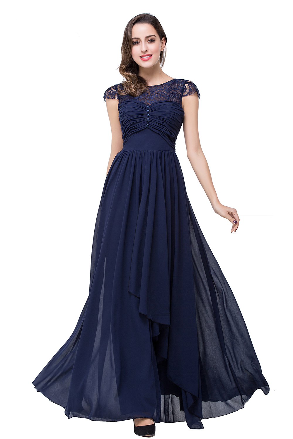 ELLEN | A-line Short Sleeves Chiffon Bridesmaid Dresses with Ribbon Bow-newarrivaldress