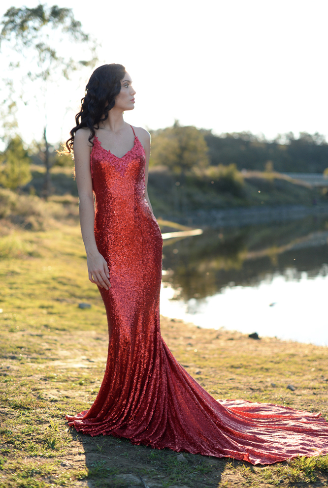 Charming Red Sequins MermaidProm Dress Long Spaghetti Straps BA8055-newarrivaldress