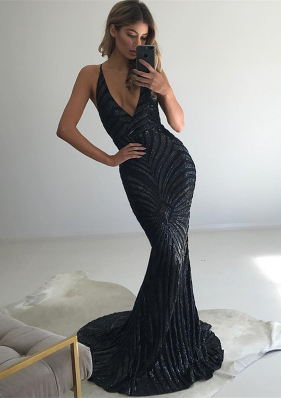 Sexy Black V-Neck Prom Dress |Mermaid Evening Gowns BA8974-newarrivaldress
