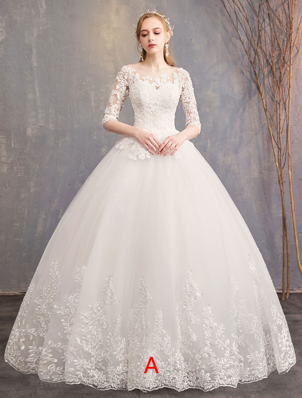 Princess Wedding Dresses Lace Illusion Neckline Half Sleeve Floor Length Bridal Gown-newarrivaldress