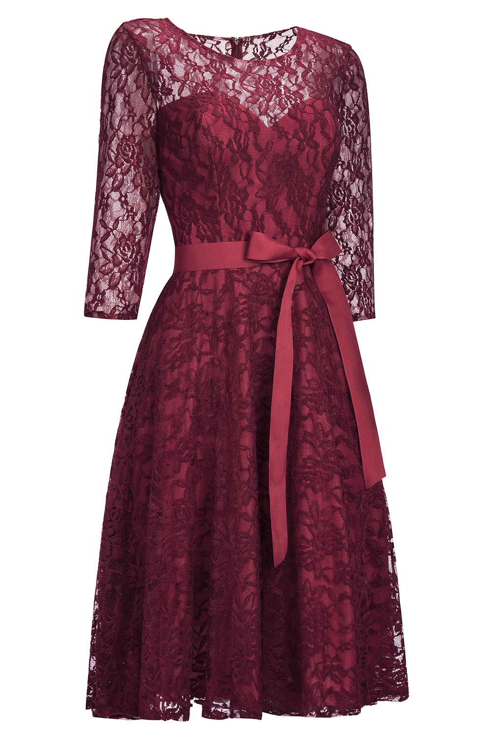 Vintage A-line Burgundy Lace Dresses with Sleeves-newarrivaldress