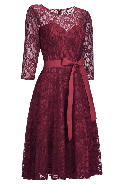 Vintage A-line Burgundy Lace Dresses with Sleeves-newarrivaldress