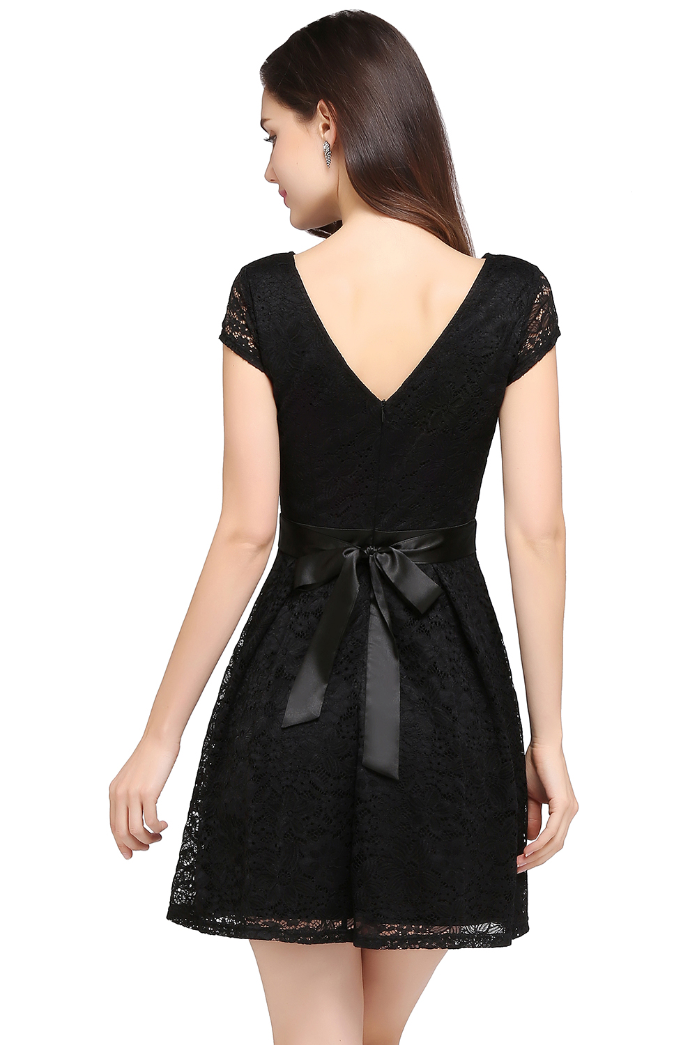 ARMANI | A-line Scoop Black Lace Homecoming Dress with Sash-newarrivaldress