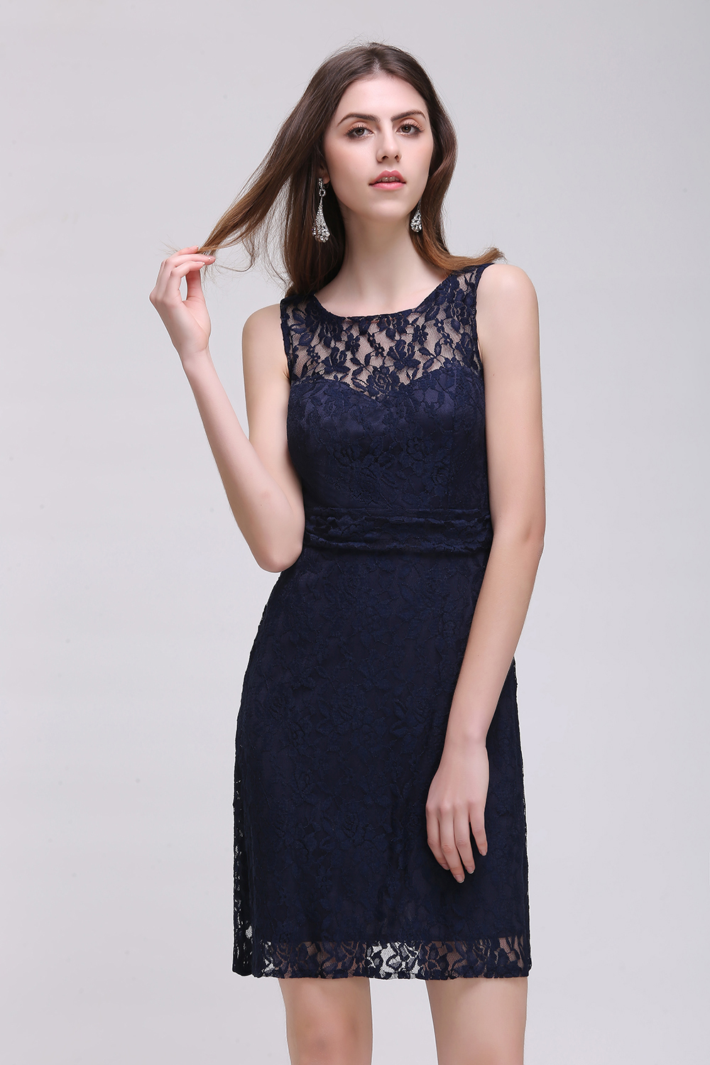 CHARLEIGH |Sheath Scoop neck Short Navy Blue Lace Prom Dresses-newarrivaldress