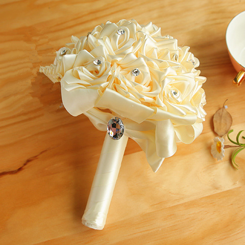 Colorful Silk Rose Wedding Bouquet with Crystals | Newarrivaldress.com