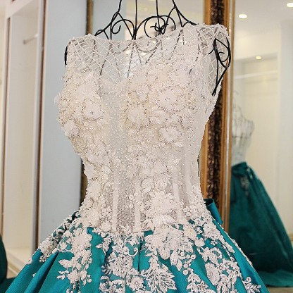 Bow Sleeveless Lace Court Train Applique Ball Gown Prom Dresses-newarrivaldress