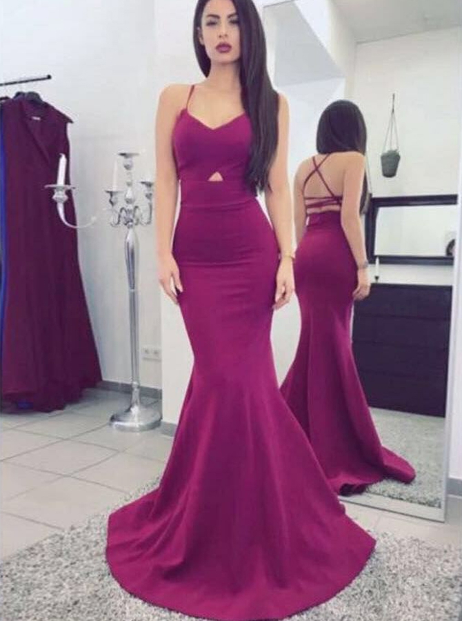 Sexy Mermaid Prom Dresses Criss Cross Straps Long Evening Dresses Sweep Train-newarrivaldress