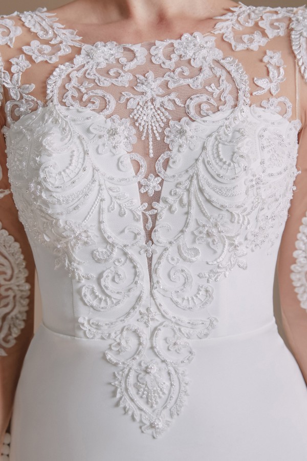 Long Sleeves Wedding Dress Mermaid Floral Lace Bridal Dress-newarrivaldress