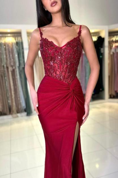 Charming Sweetheart Sequins Mermaid Prom Dress with Front Slit-newarrivaldress