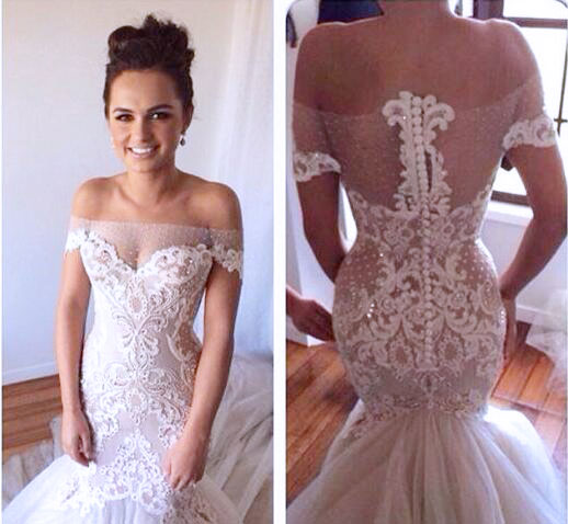 Wedding Dresses Real Sample strapless Tulle Lace Appliques Mermaid Wedding Dresses-newarrivaldress