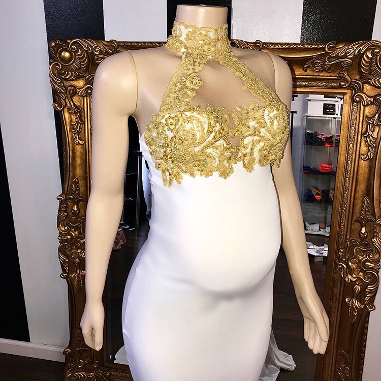 High-Neck Appliques Beaded Pregnant Mermaid Prom Dresses-newarrivaldress