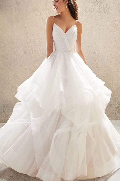 Sweetheart Spaghetti Straps Puffy Wedding Dress Sleeveless Simple Bridal Dress-newarrivaldress
