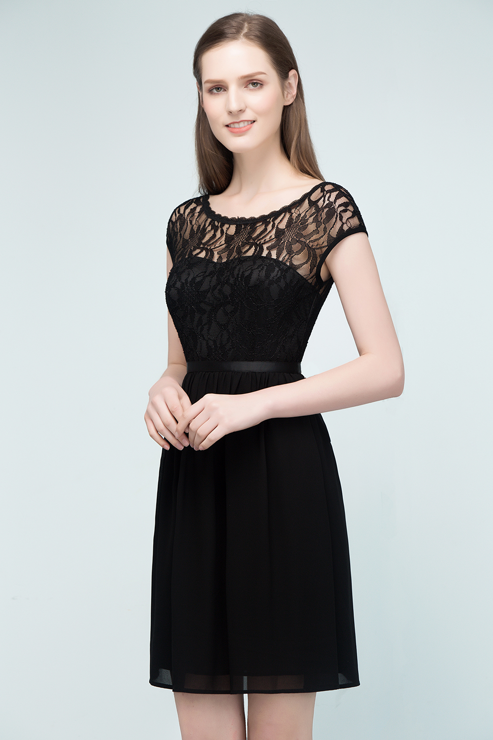 REBECCA | A-line Short Scoop Lace Top Chiffon Bridesmaid Dresses-newarrivaldress