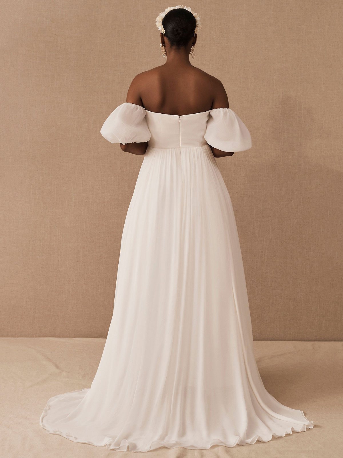 White Simple Wedding Dress A-Line Off The Shoulder Chiffon Strapless Long Bridal Dresses-newarrivaldress