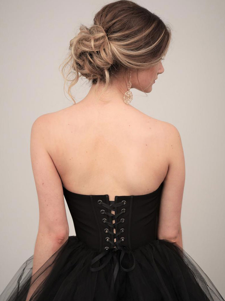 Black Wedding Dresses A-Line Strapless Pleated Taffeta Tulle Chapel Train Bridal Dress-newarrivaldress