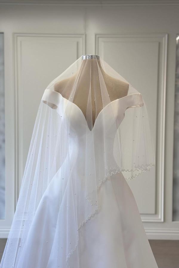 Elegant Off-the-Shoulder Satin Aline Wedding Dress Sleeveless Bridal Dress-newarrivaldress