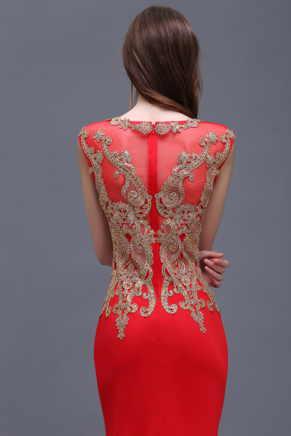 BELEN | Sheath Round Neck Floor-Length Red Prom Dresses With Applique-newarrivaldress