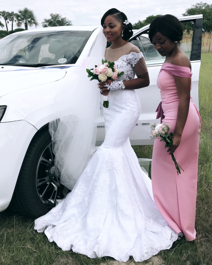 Mermaid Appliques Sheer Tulle Wedding Dresses | Short Sleeves Bridal Gowns-newarrivaldress