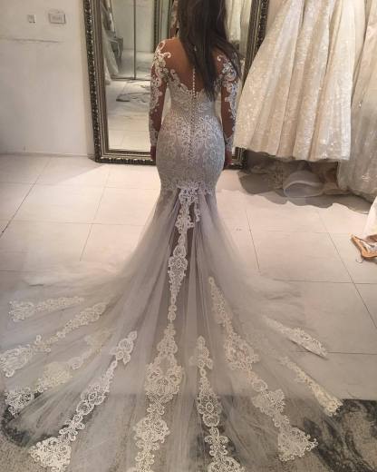 Elegant New Arrival Long Sleeve Mermaid Wedding Dresses | Long Train Online Bridal Gowns-newarrivaldress