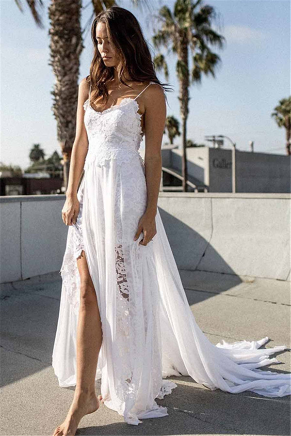 Seaside Lace Beach Wedding Dresses | Spaghetti Straps Sexy Bridal Gowns Online-newarrivaldress