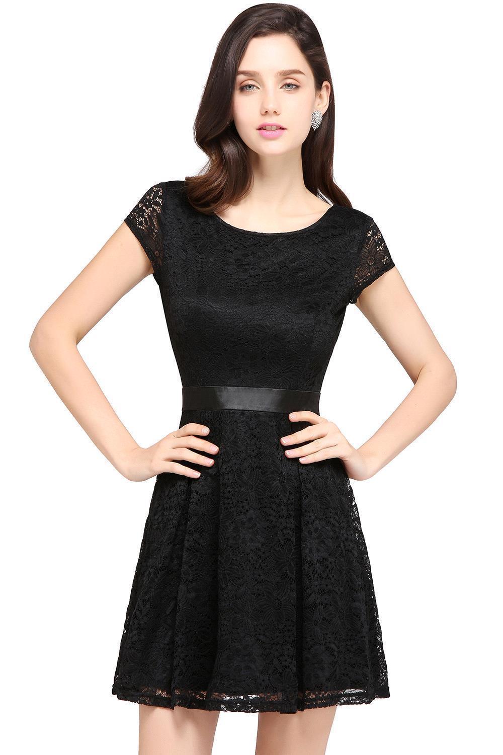 ARMANI | A-line Scoop Black Lace Homecoming Dress with Sash-newarrivaldress