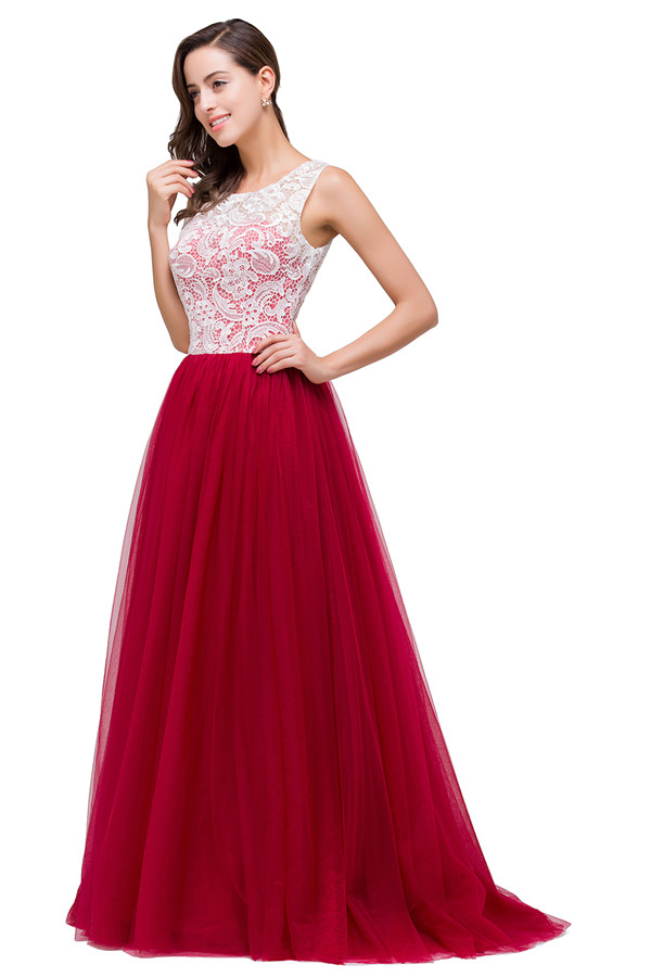 HANNA | A-line Crew Sweep-length Lace Chiffon Burgundy Bridesmaid Dresses With Button-newarrivaldress