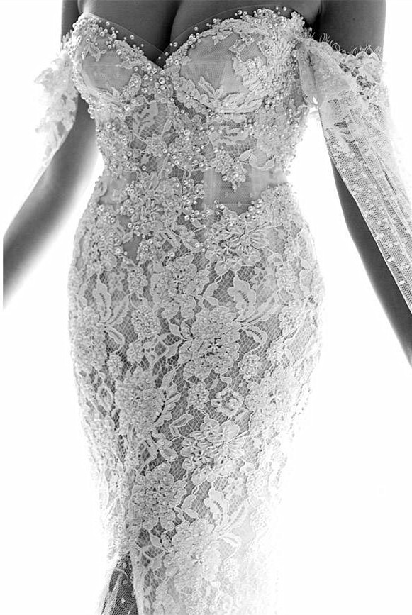 Gorgeous Sweetheart Lace Mermaid Wedding Dresses Front Slit Bridal Dresses with Tulle Wrap